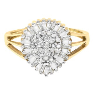 10K Yellow Gold Diamond Cluster Ring (1/4 Cttw, I-J Color, I3 Clarity) - Size 7-1/2 For Sale