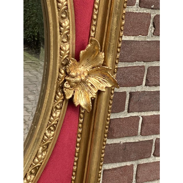 Mid-20th French Louis XVI Gold Velvet Wood Wall Mirror For Sale - Image 4 of 14