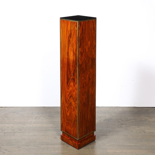 Pair of Art Deco Walnut Pedestals With Brass Detailing & Vitrolite Inset Top For Sale - Image 16 of 16