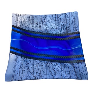 Chris Paulson Large Cobalt Blue Iridized Platter For Sale