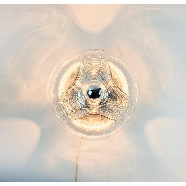 Silver Mid-Century Modern Space Age Glass Wave Flush Mount by Koch & Lowy for Peill & Putzler, Germany, 1970s For Sale - Image 8 of 13