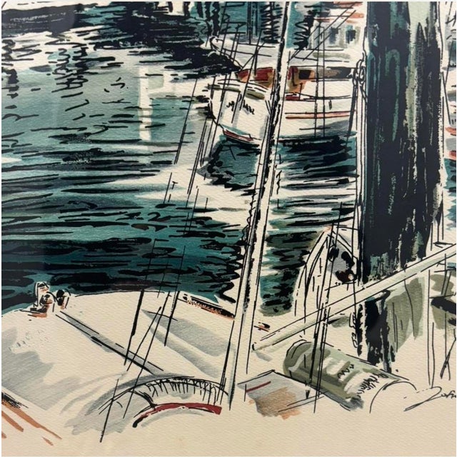1950s John Hayman Framed Signed Drawing Fisherman's Wharf San Francisco Ships For Sale - Image 4 of 5
