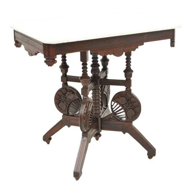Antique Eastlake Victorian Floral Carved Walnut Parlor Side Table W/ Marble Top Chairish