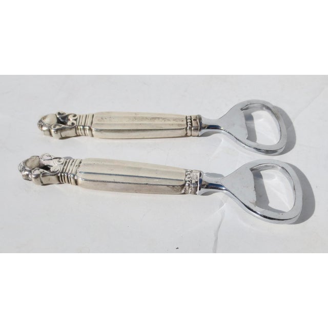 Sterling Bottle Acorn openers by Jensen, Steel top openers. 4.5" long. A pair of 2, circa 60s.