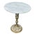 Vintage round accent table featuring a blue marble top and ornate brass-tone pedestal base. Elegant Hollywood Regency-...