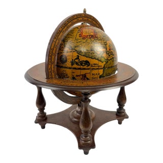 Italian Old World Zodiac Globe on Wooden Stand – Vintage Celestial Library Decor For Sale