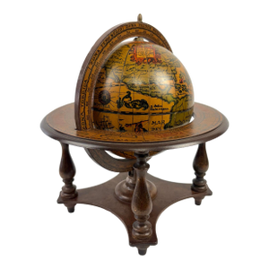 Italian Old World Zodiac Globe on Wooden Stand – Vintage Celestial Library Decor
