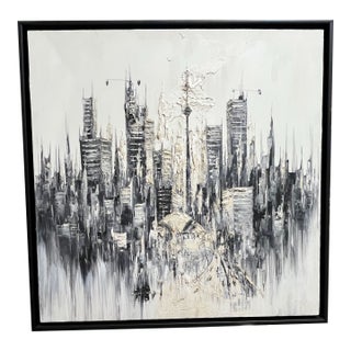 Toronto Skyline Original Painting by David v. 38" X 38" For Sale