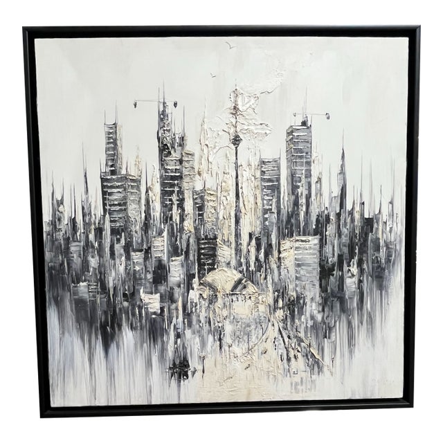 Toronto Skyline Original Painting by David v. 38" X 38" For Sale
