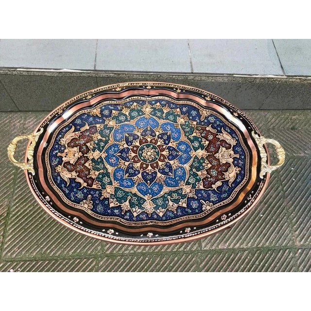 Hand Carved Copper Kitchen Tray with Handles For Sale - Image 9 of 9