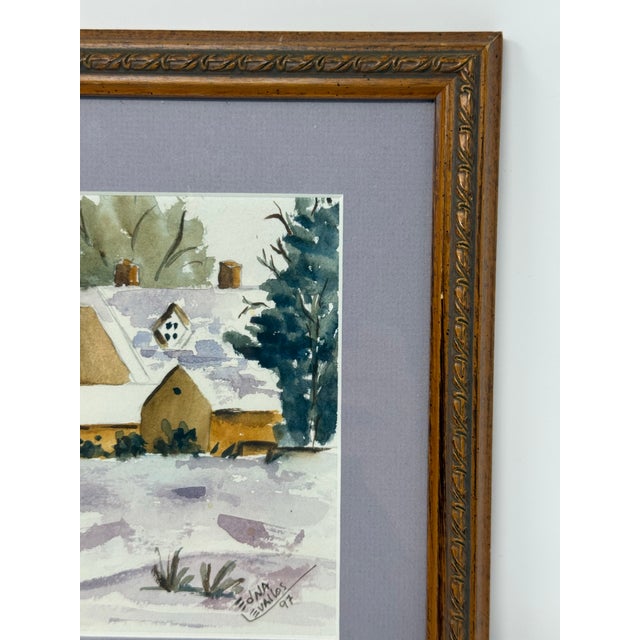 1997 Original Winter Landscape Watercolor by Edna Evallos For Sale - Image 4 of 9