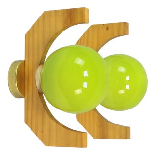 Vintage Wood and Glass Wall Lights, 1970s, Set of 2 For Sale