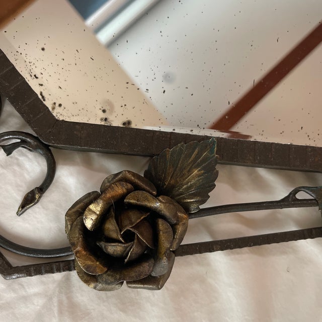 Burnt Umber Vintage French Art Deco Mirror With Floral Motif, 1930’s For Sale - Image 8 of 12