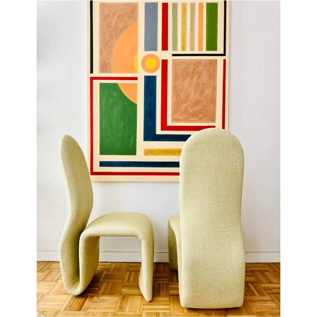 Textile Jan Ekselius Attributed 1970's Pair of Side Chairs Newly Upholstered in Lime Green Tweed For Sale - Image 7 of 7