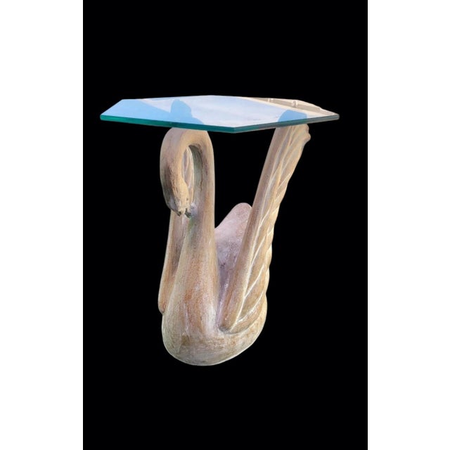 Vintage Ceramic Sculpted Swan Form Regency Glass Top Side Table For Sale - Image 9 of 9