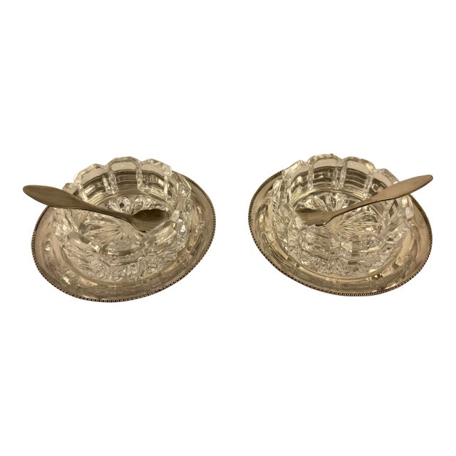 Art Deco Style Crystal Salt and Pepper Serving Dishes by Saglier France For Sale