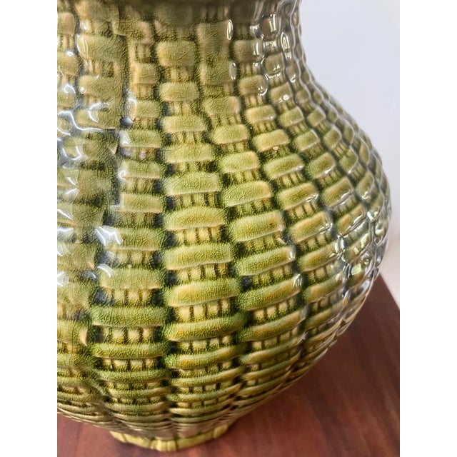 Mid 20th Century Mid 20th C. Embossed Basket-Weave Ceramic Green Vessel For Sale - Image 5 of 8