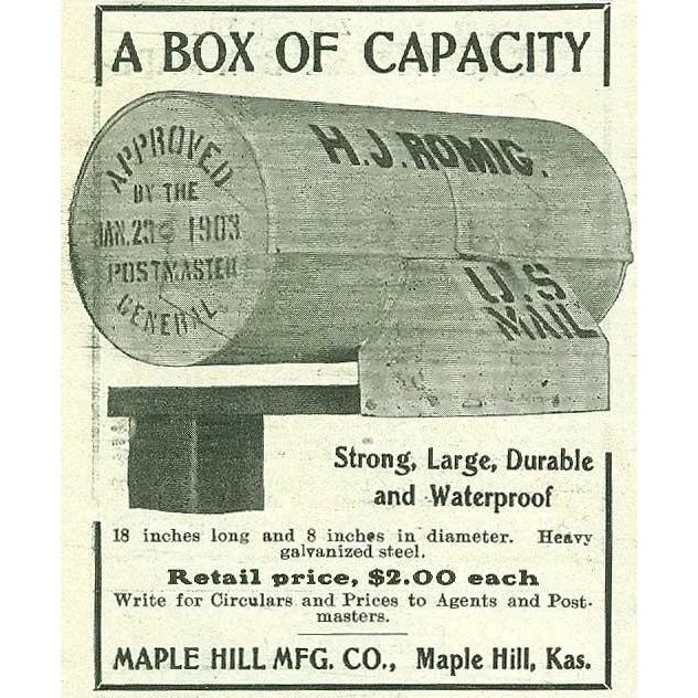 1900 - 1909 Antique 1903 Tin Cylinder Mailbox For Sale - Image 5 of 6