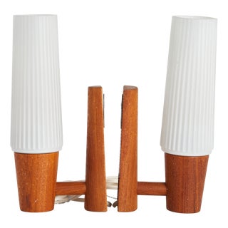 Teak and Glass Sconces, Sweden, 1960s, Set of 2 For Sale