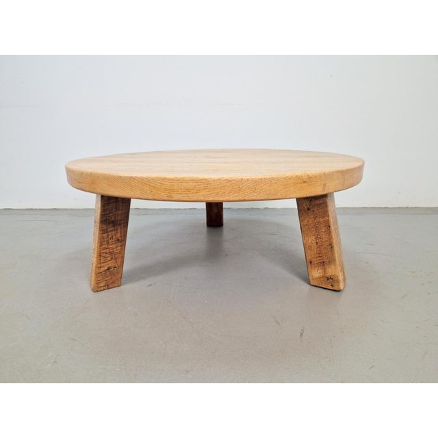Brutalist Round Oak Coffee Table by Pierre Chapo, 1960s For Sale - Image 11 of 13