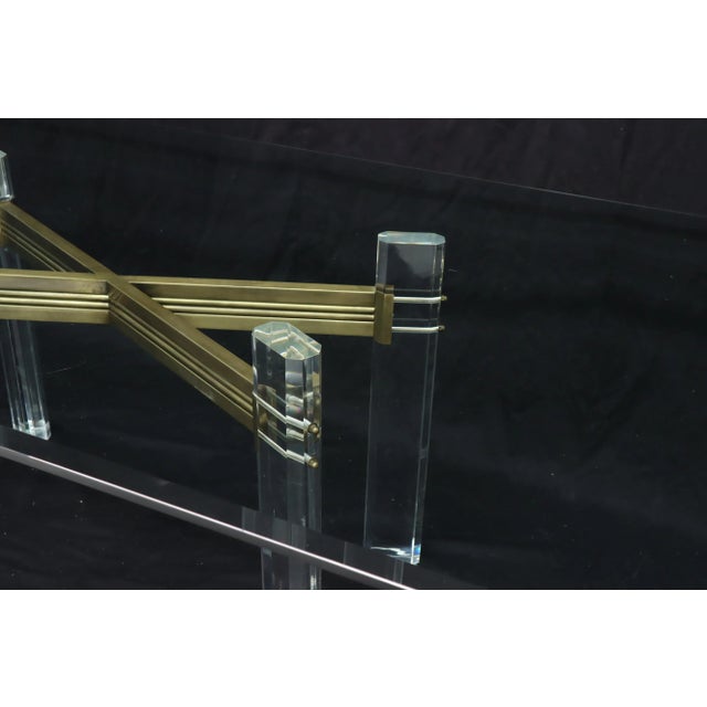 Mid 20th Century Large Glass Top Lucite and Brass Base Conference Dining Table atr. Mastercraft For Sale - Image 5 of 13