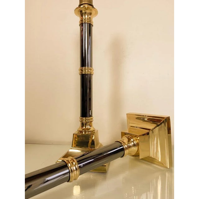 Art Deco Brass and Chrome Bamboo Effect Table Lamps, 1977, Set of 2 For Sale - Image 9 of 13