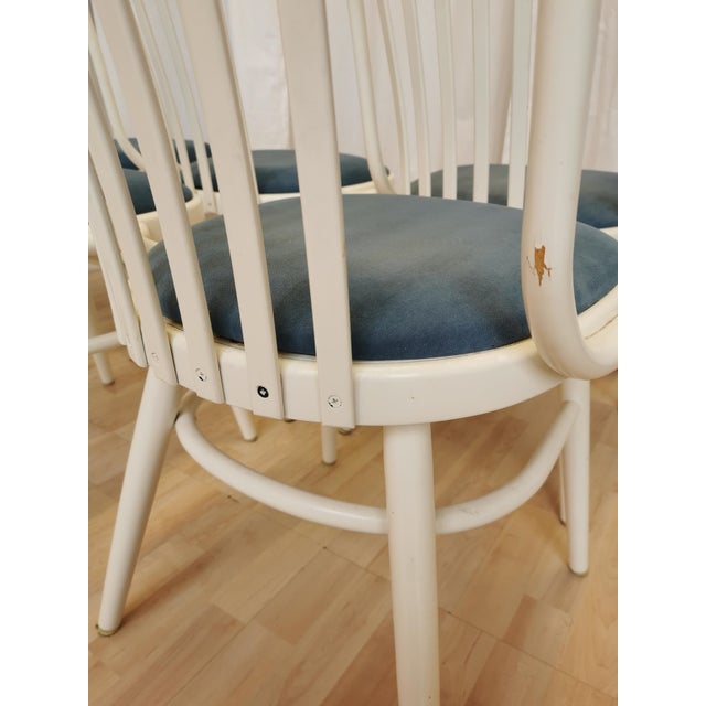 Vintage White Bentwood Dining Chairs with Blue Fabric Seats, 1970s, Set of 6 For Sale - Image 10 of 15