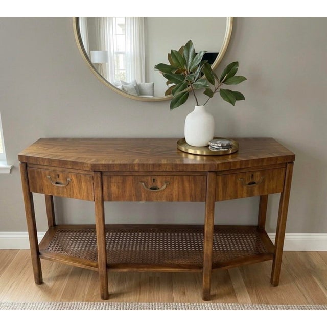 Authentic vintage Drexel Heritage multi-drawer console table, sofa table, or entryway server. Exceptionally well-crafted...