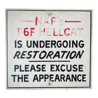 Vintage NAF's F6f Hellcat Restoration Sign | Naval Aviation Wall Decor | Industrial Aluminum Sign For Sale
