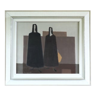 Mid-Century Modern 'Silent Companions' Figurative Oil Painting by Swedish Artist Fabian Lundqvist (1913-1989), Framed For Sale