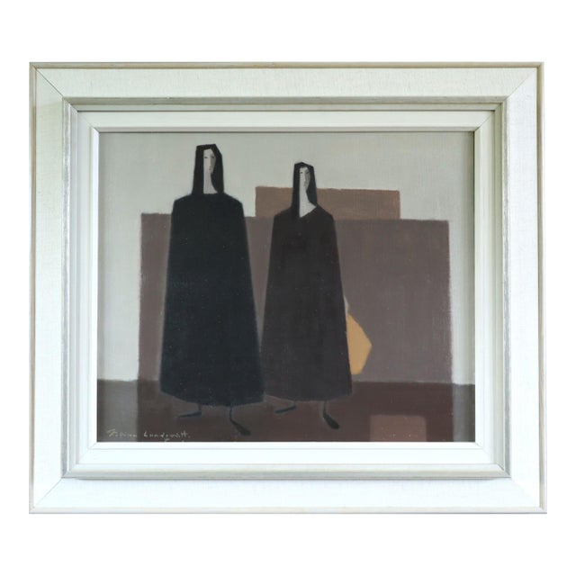 Mid-Century Modern 'Silent Companions' Figurative Oil Painting by Swedish Artist Fabian Lundqvist (1913-1989), Framed For Sale