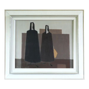 Mid-Century Modern 'Silent Companions' Figurative Oil Painting by Swedish Artist Fabian Lundqvist (1913-1989), Framed