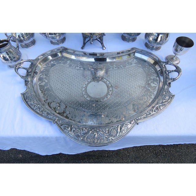 Late 20th Century Meriden Silver Plated Serving Tea Tray Set With Pairpoint Pitcher and Cup 4483b For Sale - Image 9 of 18