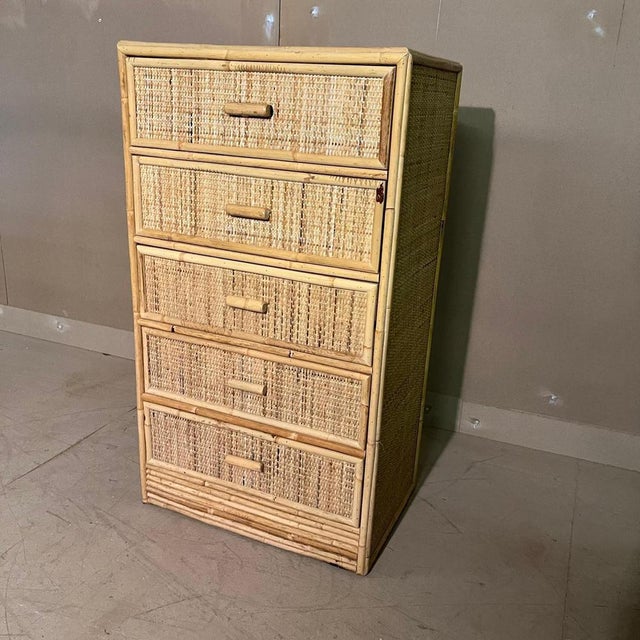 Vintage Cane and Bamboo Chest of Drawers For Sale - Image 6 of 8