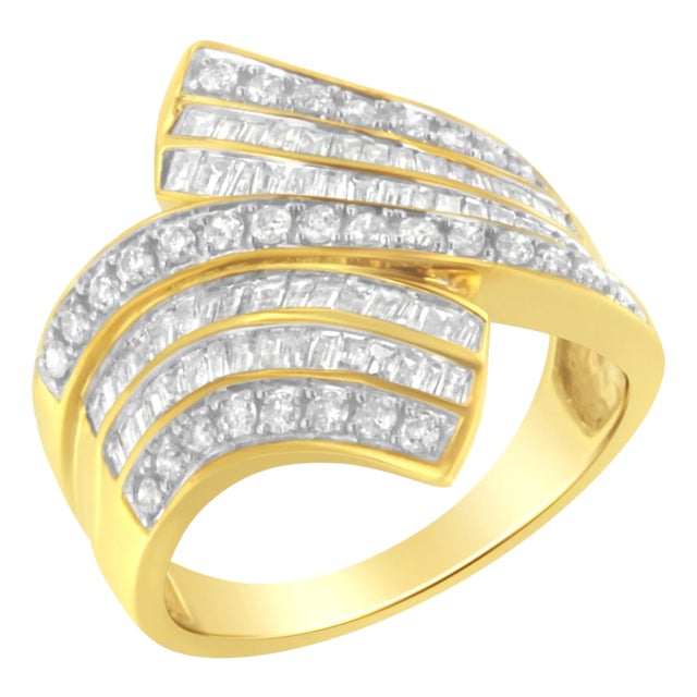 10K Yellow Gold Diamond Bypass Ring (1 1/7 Cttw, I-J Color, I1-I2 Clarity) - Size 7 For Sale