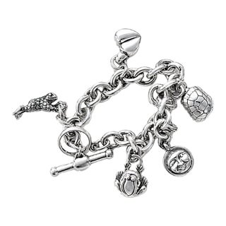 Vintage Barry Kieselstein-Cord Sterling Silver Link Bracelet With Five Charms For Sale