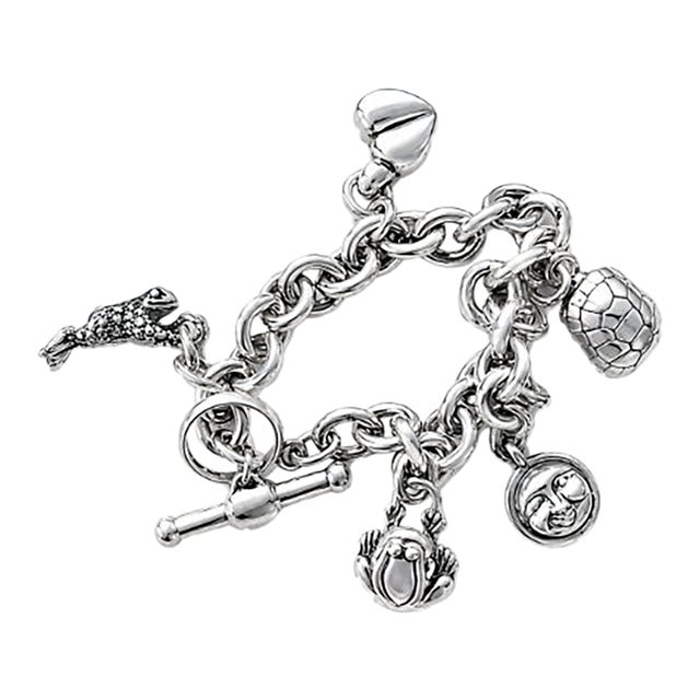 Vintage Barry Kieselstein-Cord Sterling Silver Link Bracelet With Five Charms For Sale