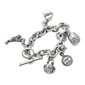 Vintage Barry Kieselstein-Cord Sterling Silver Link Bracelet With Five Charms
