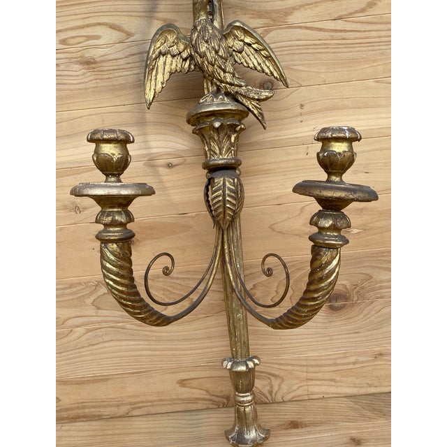 Antique Italian Federal Style Figural Carved Gold Gilded Candle Wall Sconce - Pair For Sale In Chicago - Image 6 of 9