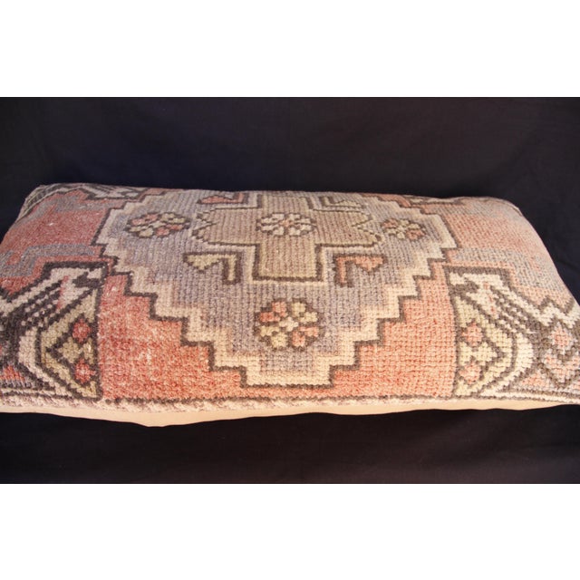 Soft‑Tone Rug Cushion – Handcrafted From Vintage Turkish Tribal Rug Pillow Cover -16'' X 32'' For Sale - Image 10 of 11