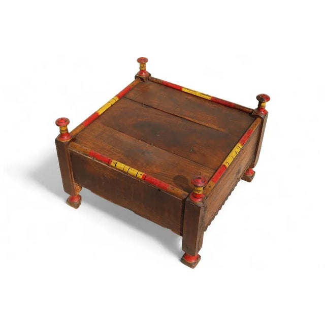 Wood Vintage Wood Side Table with Brass Details, 1930s For Sale - Image 7 of 12