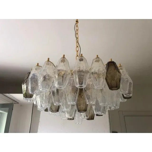 Early 21st Century Italian Poliedro Opalino and Smoke Glass Murano Glass Venini Style Sputnik Chandelier For Sale - Image 4 of 6