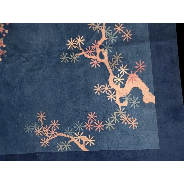 Textile 1925 Blue Multicolor Floral Antique Chinese Art Deco Rug 6'2"x8'10" Wool Carpet For Sale - Image 7 of 9