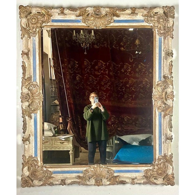 Monumental French Baroque Style Painted & Parcel Gilt Mirror C. 1940's For Sale - Image 12 of 12