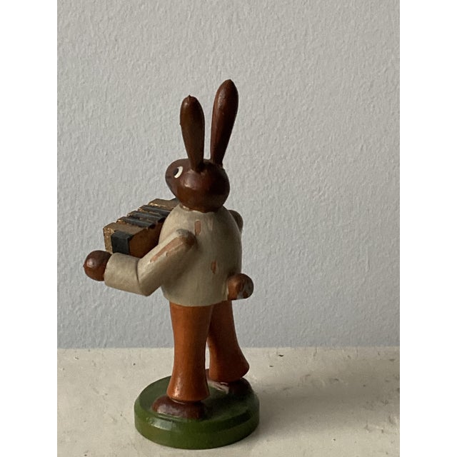 Brown Folk Art German Wooden Rabbit Figures Playing Music, Set of 6 For Sale - Image 8 of 18