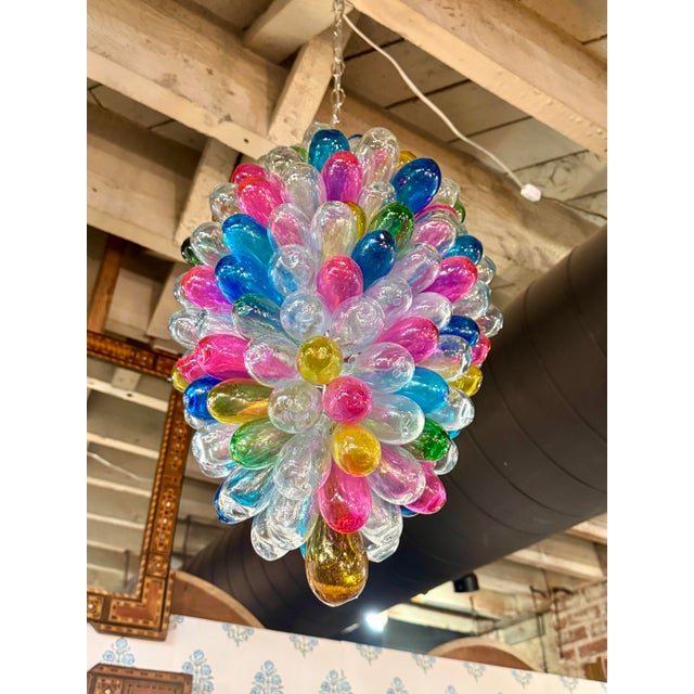 Modern Light Fixture of Stained Colorful Handblown Glass For Sale - Image 3 of 12