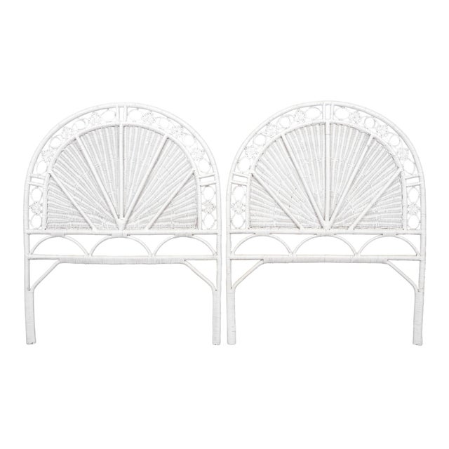 Wood White Twin Bamboo and Rattan Headboards, a Pair For Sale - Image 7 of 7
