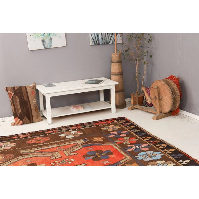 Mid 20th Century Orange & Brown Large Vintage Kilim Rug For Sale In Los Angeles - Image 6 of 7