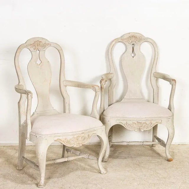 Late 19th Century Antique Pair of Gray Painted Swedish Arm Chairs For Sale - Image 12 of 12