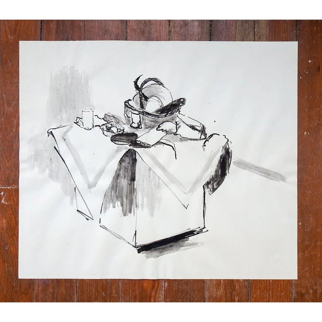 Contemporary Mid 20th Century Modernist Pen & Ink Still Life Drawing For Sale - Image 3 of 4
